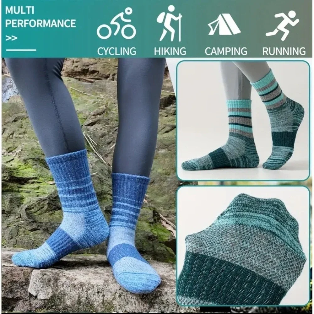 Unisex Merino 70% Wool Mid-Crew Anti-Blister Hiking Socks Large Multi Colors 5pk